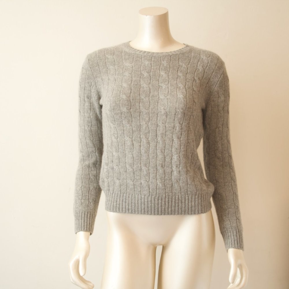 Crew Cuts Cable Knit Grey Crew Neck Light Grey Sweater Kids - XL
